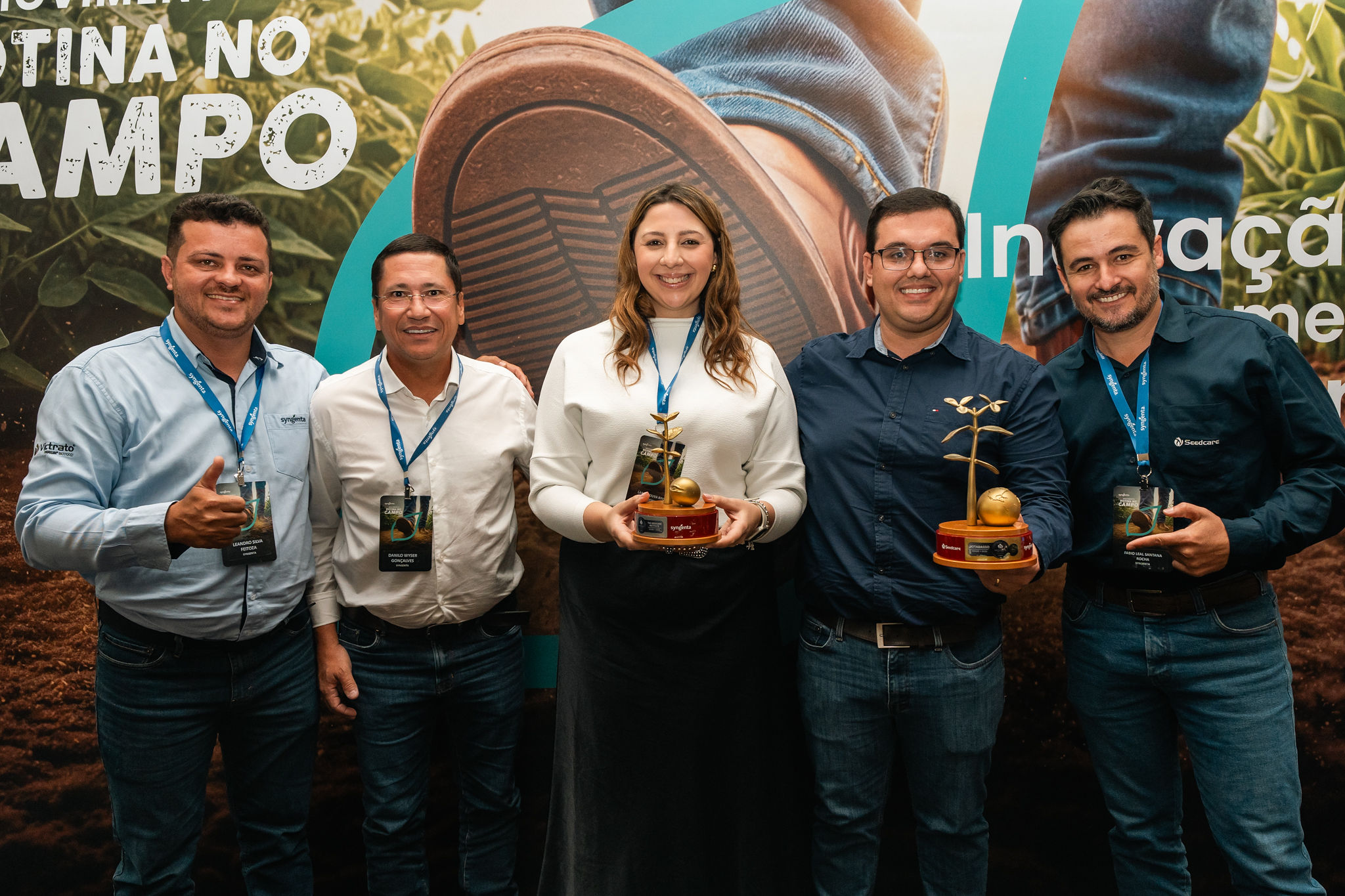Leandro Feitoza – Coordenador de Contas Chaves Syngenta, Danilo Gonçalves – Gerente Seedcare, Lara Trouva Binsfeld – Gerente de Marketing e Comunicação Sementes Jotabasso, Rafael Oliveira – Head Comercial Sementes Jotabasso e Fabio Rocha – Coordenador Contas Chaves Syngenta.